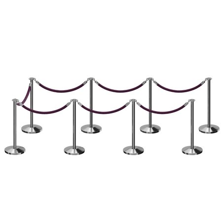 MONTOUR LINE Stanchion Post and Rope Kit Pol.Steel, 8 Flat Top 7 Purple Rope C-Kit-8-PS-FL-7-PVR-PE-PS